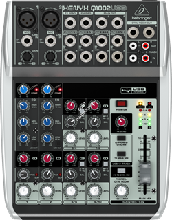Behringer  Q1002USB аналоговый микшер, 10 каналов, 2 мик. + 4 лин. стерео, 1 AUX, USB-audio, Main L/R- Jack, 2 компрессора - фото 11381