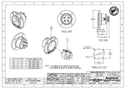 AMPHENOL AP-6-14 - разъем блочный  6 контактов, "папа",  корпус - пластик, круглый.фланец, черный - фото 119343