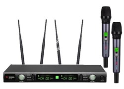 VOLTA US-102 (600-636MHZ)  Микрофонная 100-канальная радиосистема с двумя ручными динамическими микрофонами UHF диапазона (600-636 мГц). PLL-synthes, LCD-дисплей, True Diversity, 1 U 19" рэк. размер приемника: 480X145X45MM - фото 149550