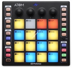 PreSonus ATOM USB-контролер для управления виртуальными инструментами, 16 PAD с посленажатием,4 энкодера, 20 назначаемых кнопок, 8 банков, Note Repeat - фото 153176