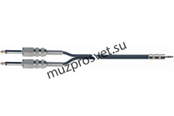QUIK LOK AD30-3 компонентный кабель, 3 метра, разъёмы 2 Mono Jack Male - Stereo Mini Jack (2 1/4' MALE - 3.5 mm MINI JACK TRS MA - фото 161560