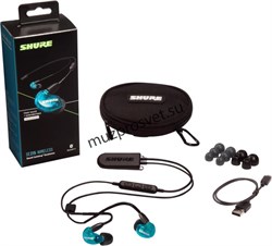 SHURE SE215SPE-B+BT2-EFS беспроводные внутриканальные Bluetooth наушники с одним динамическим драйвером, цвет прозрачный голубой - фото 167242