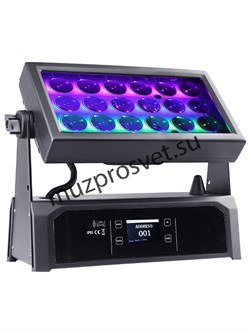 Washlight V3 Zoom IP65
                Прожектор Washlight V3 Zoom IP65
Полноцветная LED панель для архитектурных и сценических применений, 18 светодиодов RGBW 4 в 1 (50 000 ч.) по 15 Вт каждый, угол раскрытия 7°-58°.  DMX каналов 3/4/5/16/22/34. Степень  - фото 191796