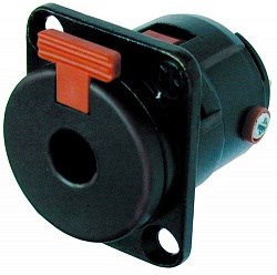 Разъем JACK 1/4" стерео, панельный, гнездо, пайка провода, тип-D, с фиксатором, черный - фото 199679