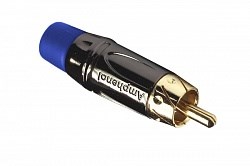 Кабельный разъем RCA, M серия, Папа, Черный хром, Голубой, Позолоченные контакты - фото 199938