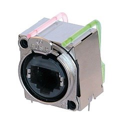 Разъем RJ45 панельный, гнездо, горизонт. в ПП, тип-B, 2 светодиода для индикации, экранир. корпус - фото 200005