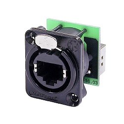Адаптер проходной, RJ45 гнездо - RJ45 гнездо, установка на панель, тип-D, черный (упаковка 100шт) - фото 200011