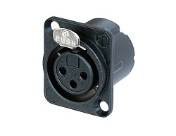 Разъем XLR панельный, 3 контакта, гнездо, тип-D, доп. защита от РЧ, обжимные контакты, черный - фото 200226
