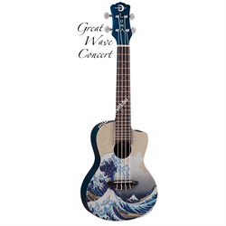 LUNA UKE GWC - укулеле, концерт, чехол в комплекте,рисунок "Большая волна" художника Хокусай на деке - фото 22114