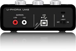 Behringer UM2 внешний звуковой интерфейс, USB2.0, 2 вх/2 вых канала, 1 мик/лин вх (комб. XLR+1/4"TRS, предусилители XENIX), 1 инструментальный вх (1/4" TS), линейный стереовыход (2х RCA), выход на наушники с режимом прямого мониторинга, ПО Tracktion 4 в к - фото 28326
