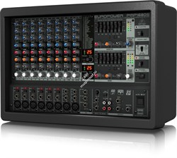 Behringer PMP1680S микшер-усилитель 2 х 600Вт•4 Ом (6 моновходов, 2 стереовхода, 8 микрофонных предусилителей), мастер-эквалайзер, 2 процессора эффектов, функция подавления вокала - фото 28427