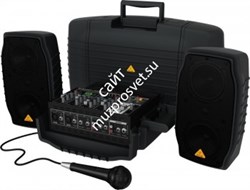 Behringer PPA200 - 5-канальная система звукоусиления, 2х75Вт, 4"+1", процессор эффектов KLARK TEKNIK и FBQ, микрофон XM1800S, кабели, колонки устанавливаются на мик. стойку 17 мм - фото 28467