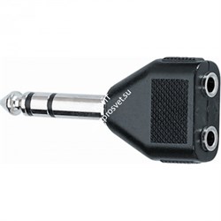 QUIK LOK AD23 адаптер-сплиттер для наушников, 2 выхода Female Stereo Mini Jack 3.5mm X 1 вход Male Stereo Jack 6.3mm - фото 43718