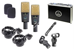 AKG C414XLII ST подобранная стереопара конденсаторых микрофонов C414XLII. В комплекте: H85 держатель антивибрационный — 2шт, SA60 держатель — 2шт, PF80 поп-фильтр — 2шт, W414 ветрозащита — 2шт, H50 cтереопланка с 2-мя втулками, кейс жесткий - фото 48604