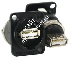 SWITCHCRAFT EHUSBAABX панельный разъём USB 2.0 A, оболочка пластик, чёрная - фото 67088
