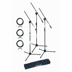 QUIK LOK A302Pack EU набор из 3х микрофонных стоек A302, 3х кабелей XLR-XLR длиной 5 м и чехла (нейлон) - фото 83881