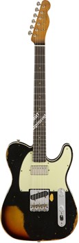 FENDER 2018 LTD HEAVY RELIC® REVERSE CUSTOM HS TELE® - AGED BLACK over 3-COLOR SUNBURST Электрогитара с кейсом, цвет черный, пов - фото 93077