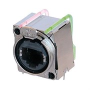Разъем RJ45 панельный, гнездо, горизонт. в ПП, тип-B, 2 светодиода для индикации, экранир. корпус