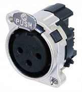 Разъем XLR панельный, 3 конт., гнездо, горизонт., в ПП, тип-B, корпус-панель-pin1 соединены (100 шт)