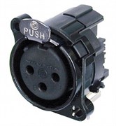 Разъем XLR панельный, 3 конт., гнездо, горизонт., в ПП, тип-B, земля-корпус-панель соединены, черный