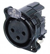 Разъем XLR панельный, 3 конт., гнездо, лев.бок., в ПП, тип-B, корпус-панель-pin1 соединены, черный