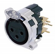Разъем XLR панельный, 3 конт., гнездо, прав.бок., в ПП, тип-B, корпус-панель-pin1 соединены