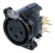 Разъем XLR панельный, 3 конт., гнездо, прав.бок., в ПП, тип-B, корпус-панель-pin1 соединены, черный