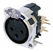 Разъем XLR панельный, 3 конт., гнездо, прав. бок., в ПП, тип-B, земля-корпус-панель соед. (100 шт)