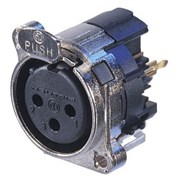 Разъем XLR панельный, 3 конт., гнездо, вертик., в ПП, тип-B, земля-корпус-панель соединены