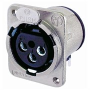 Разъем XLR панельный, 3 контакта, гнездо, горизонт. установка в ПП, тип-D, крепежные отверстия M3