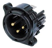 Разъем XLR панельный, 3 конт., штекер, лев. бок. уст. в ПП, тип-B, черный, земля-корпус-панель соед. Разъем XLR панельный, 3 конт., штекер, лев. бок. уст. в ПП, тип-B, черный, земля-корпус-панель соед.