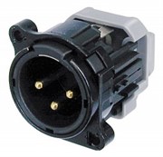 Разъем XLR панельный, 3 конт., штекер, монтаж без пайки (IDC), тип-B, черный, земля-корпус соединены Разъем XLR панельный, 3 конт., штекер, монтаж без пайки (IDC), тип-B, черный, земля-корпус соединены
