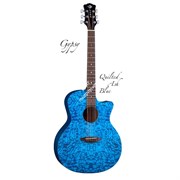 Luna Gypsy QA TBL - акустическая гитара с вырезом,ель,цвет синий,фактура "ясень"