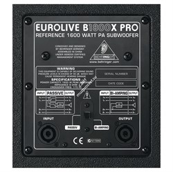 Behringer B1800XPRO - пассивный сабвуфер,1800 вт, 8ом, 18", 40 Гц - 300 Гц - фото 113541