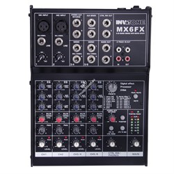 INVOTONE MX6FX - микшерный пульт 2 микрофонных входа XLR и балансный Jack, 2 стерео входа - фото 114552