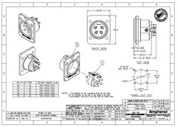 AMPHENOL AP622 - разъем блочный 6 контактов, "папа",  корпус - пластик, квадратный.фланец, черный - фото 118675