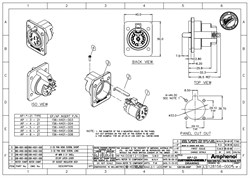 AMPHENOL AP-6-21 - разъем блочный 6 контактов, "мама ",  корпус - пластик, квадратный.фланец, черный - фото 119349