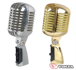 VOLTA VINTAGE GOLD Вокальный динамический микрофон кардиоидный. Металлический ударозащищённый корпус ретро дизайна. Частотный диапазон 50-18.000 Гц, сопротивление 600 Ом.  В комплекте кабель  5 м - фото 149427
