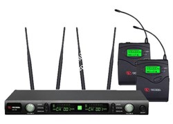 VOLTA US-102H (600-636MHZ)  Микрофонная 100-канальная радиосистема с 2 головными конденсаторным микрофоном UHF диапазона (600-636 мГц) . PLL-synthes, LCD-дисплей, True Diversity, 1 U 19" рэк. размер приемника: 480X145X45MM.В состав комплекта входит 2 петл - фото 149557