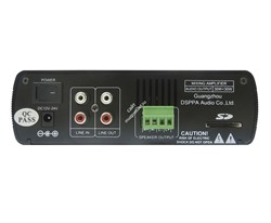 DSPPA Mini-60 Компактный комбинированный стерео микшер-усилитель класса "D". 60 Вт (2х30 Вт)\4-16 Ом. Вход: 1 микр, 1 AUX. Выход:1 AUX. Цифровой AM\FM тюнер, MP3 плеер, вход USB, управление по Bluetooth. Функция приоритетов. Питание 12-24 В. Размеры 180х1 - фото 150507