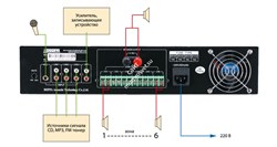 DSPPA MP-310P Микшер -усилитель, 6 зон c регулировкой  уровня выходного сигнала, 120 Вт/100В,  2 микр., 3 Aux входа, 1  Aux вых.,  питание 220В - фото 150524