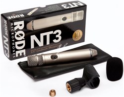 RODE NT3 микрофон конденсаторный, студийный и для работы на выезде, с диафрагмой 3/4" и питанием от фантомного 48В и 9В батарейки - фото 152926