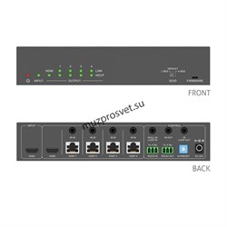 Усилитель-распределитель (Сплиттер) сигнала PureTools PT-SP-HD14BT из HDMI в HDBaseT 1x4, 4K (60Hz 4:2:0) с проходным интерфейсом HDMI - фото 158895