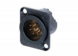 Разъем XLR панельный, 6 контактов, штекер, тип-D, доп. защита от РЧ, черный, позолоч. контакты - фото 200476