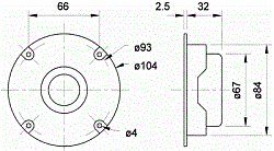 Головка динамическая ВЧ 25мм, 100 Watt (12 dB/Okt. 4000 Hz),>3000 Hz, 8 Ом, 90дБ  (Art.8011) - фото 201157