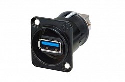 Адаптер проходной, USB 3.0 гнездо A тип - USB 3.0 гнездо B тип, установка на панель, D-тип, черненый - фото 202119