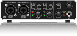 Behringer UMC202HD внешний звуковой/MIDI интерфейс, USB 2.0 , 2 вх/2 вых канала, 2 мик/лин/инстр входа (комб. XLR+1/4"TRS, предусилители MIDAS), 2 лин балансных выхода (1/4" TRS, каналы 1-2), 2 лин небалансных стереовыхода (RCA, каналы 1-4), 2 разрыва (1/ - фото 21278