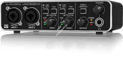 Behringer UMC202HD внешний звуковой/MIDI интерфейс, USB 2.0 , 2 вх/2 вых канала, 2 мик/лин/инстр входа (комб. XLR+1/4"TRS, предусилители MIDAS), 2 лин балансных выхода (1/4" TRS, каналы 1-2), 2 лин небалансных стереовыхода (RCA, каналы 1-4), 2 разрыва (1/ - фото 21279