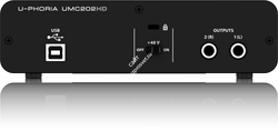 Behringer UMC202HD внешний звуковой/MIDI интерфейс, USB 2.0 , 2 вх/2 вых канала, 2 мик/лин/инстр входа (комб. XLR+1/4"TRS, предусилители MIDAS), 2 лин балансных выхода (1/4" TRS, каналы 1-2), 2 лин небалансных стереовыхода (RCA, каналы 1-4), 2 разрыва (1/ - фото 21280