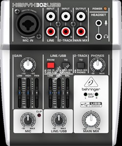 BEHRINGER 302USB микшер, 1 микрофонный моновход, 2 стерео входа, USB интерфейс - фото 67504